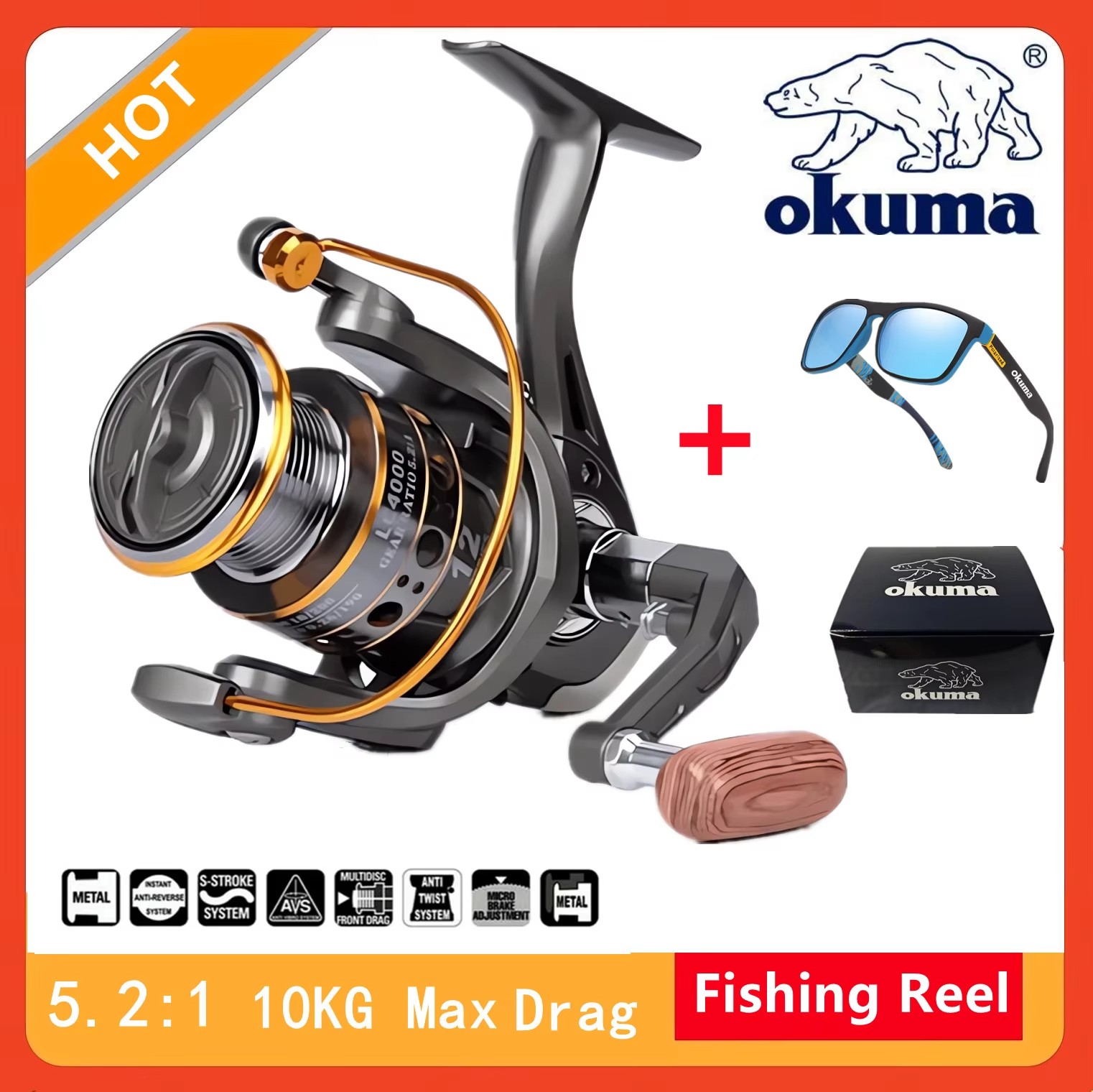 Daiwa Reel Fuego - Okuma Hochgeschwindigkeits-Angelrolle 5.2:1, Korrosionsbeständige Spinnrolle für