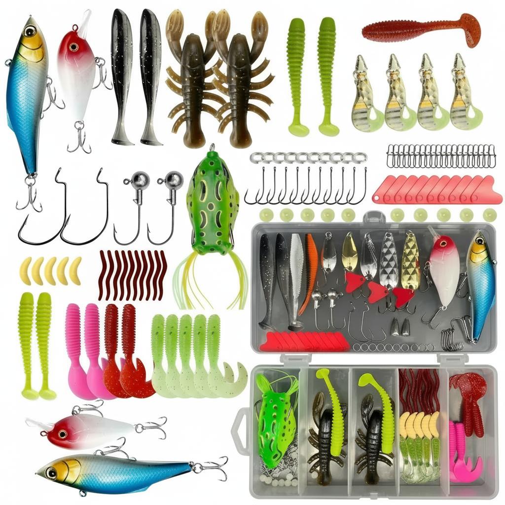 Fishing Hook Jig - 133-teiliges Premium-Angelköder-Set mit Angelzubehör und Ausrüstung,
